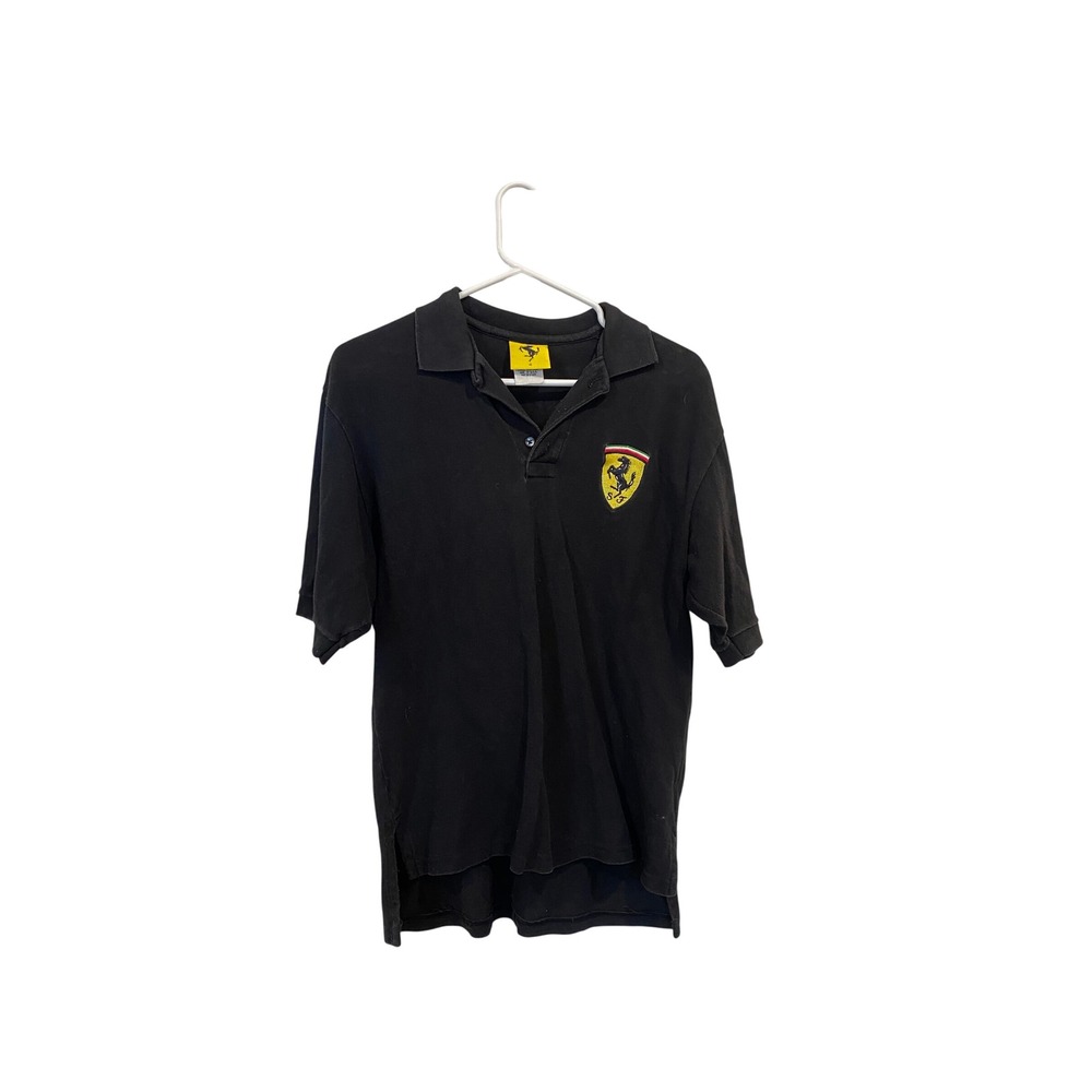 Vintage Ferrari Licensed Polo‎ Shirt Black Mens Size Medium SF Shield Logo 90s